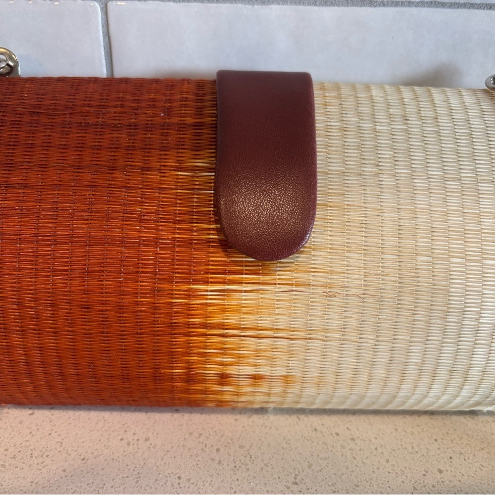 Le Sac Ombre Rattan Clutch Purse Over the Shoulder Silver Chain boho Vintage - Picture 2 of 8